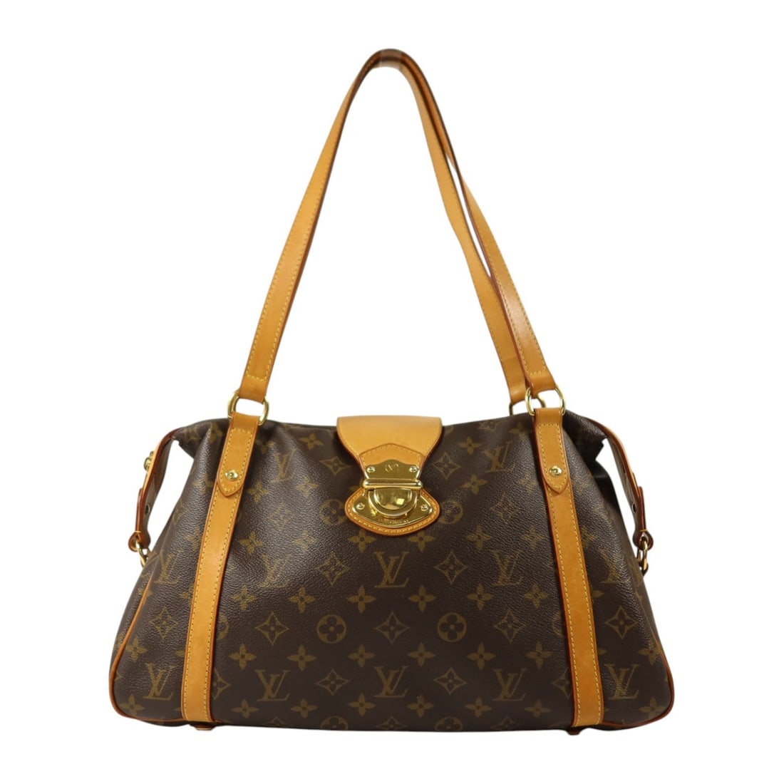 Louis Vuitton LV GHW Stresa PM Brown: LV GHW Stresa PM shoulder tote bag in brown Monogram PVC coated canvas. Size: W36 x H27 x D13 cm. Shoulder 60 cm.