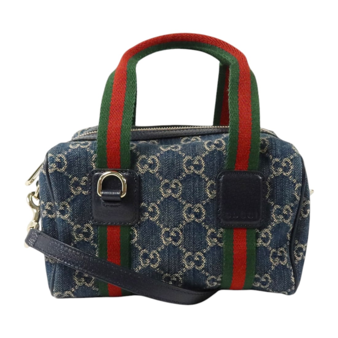 Gucci Ophidia Denim Boston 2Way Blue Bag: Blue Ophidia Boston handbag, shoulder bag, and crossbody in denim. Includes storage bags and shoulder strap. 20 x 13 x 12 cm; handle 27 cm; shoulder 108-113 cm. Model 859975.