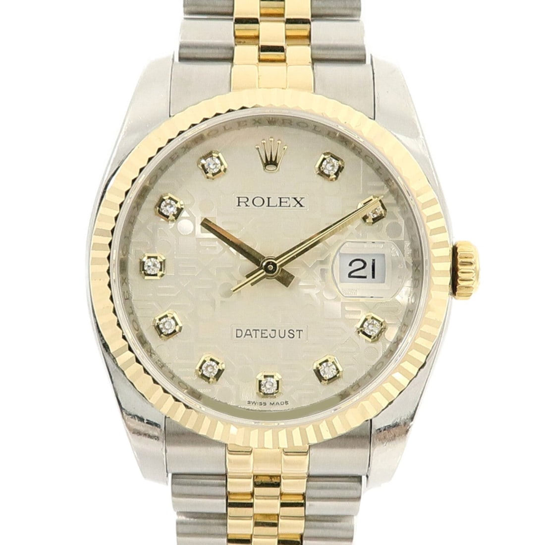 Rolex Datejust 116233G 18K YG Computer: Automatic watch. Color: Other / Computer Dial. Material: K18 (Yellow Gold), Stainless Steel, Diamond. Case 36mm; max wrist 16.5cm; band 16-19mm.