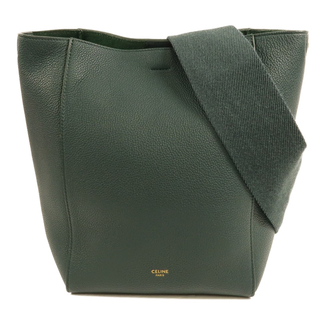 Celine GHW Sangle Bucket Small Green: GHW Sangle Bucket Small shoulder bag in green calfskin (cowhide). Size: W18 x H25 x D12 cm. Shoulder 80 cm. Includes guarantee.