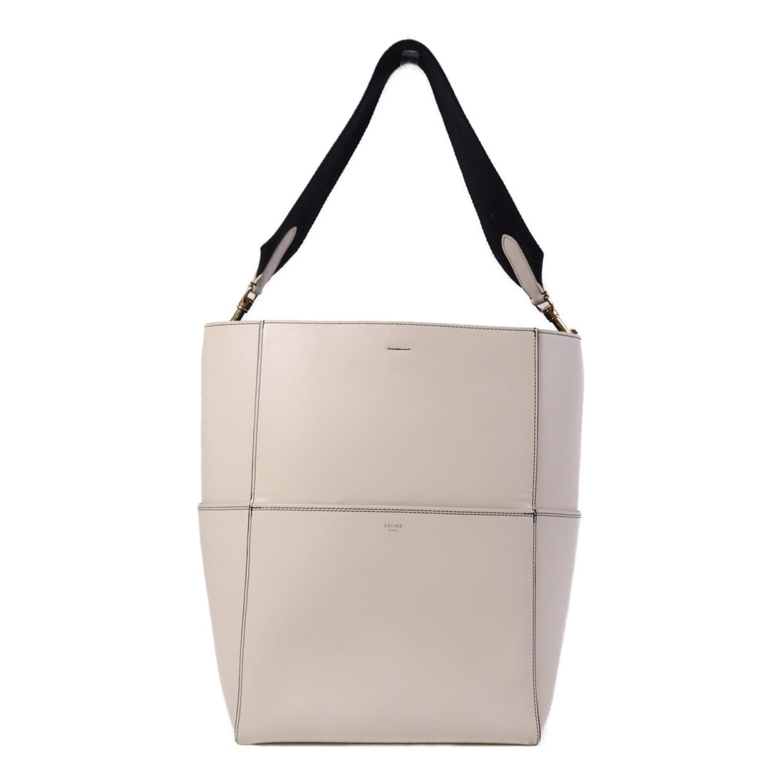 Celine GHW Sangle Bucket Tote White: GHW Sangle Bucket tote bag in white calfskin (cowhide). Size: W23 x H33 x D16.5 cm. Handle 58 cm. Includes storage bag and shoulder strap.