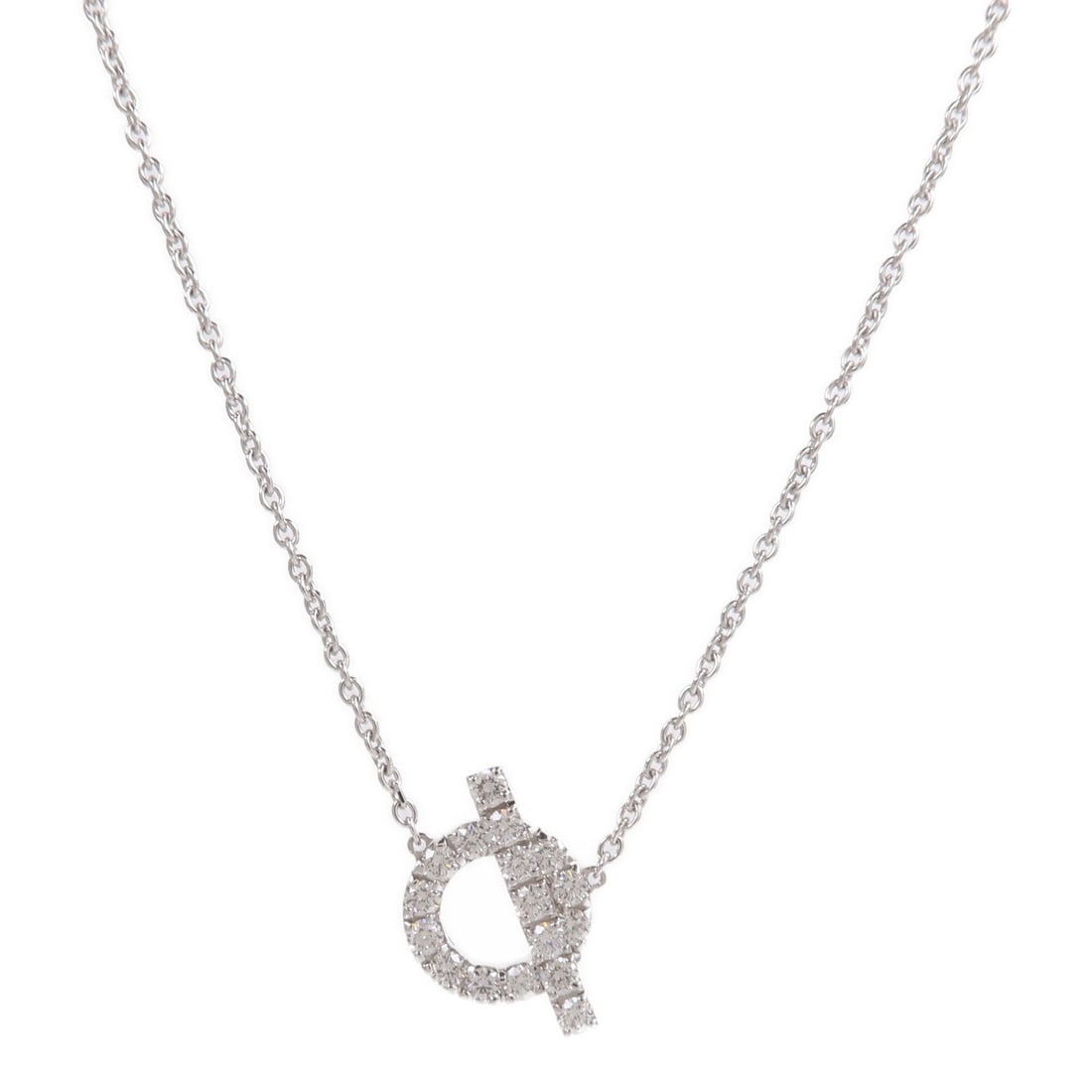 Hermes Finesse White Gold Diamond Necklace: Finesse Pendant necklace in K18WG white gold with diamond 0.54ct. Neck size 39-41cm. Motif 10mm wide x 14.8mm high. Weight 4.13g.