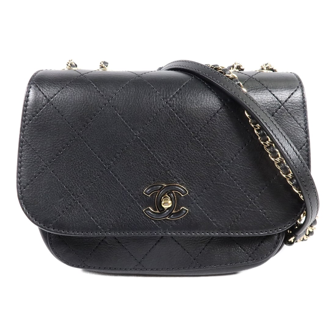 Chanel Chain Shoulder GHW Black AS0887: Black chain shoulder bag with CC GHW in Calfskin (cowhide). Includes storage box, storage bags, and hologram sticker. 21 x 13.5 x 7.5 cm; shoulder 66-120 cm. Model AS0887.