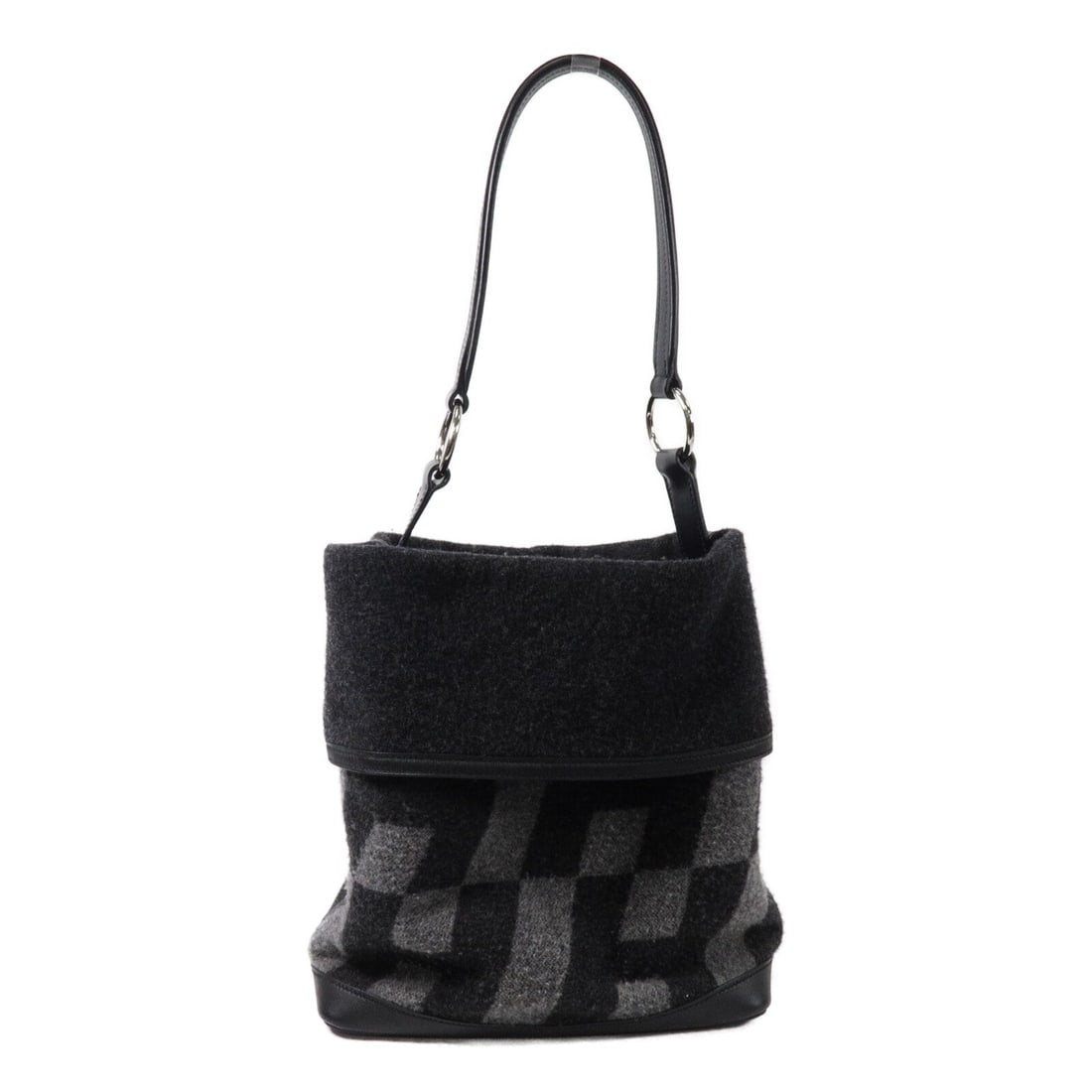 Hermes PHW Col Roule 25 Graphite Noir: PHW Col Roule 25 shoulder bag in graphite and noir wool with Hunter leather trim. Size: W25 x H31 x D13 cm. Shoulder 62 cm. Includes storage bags. 2017 year.