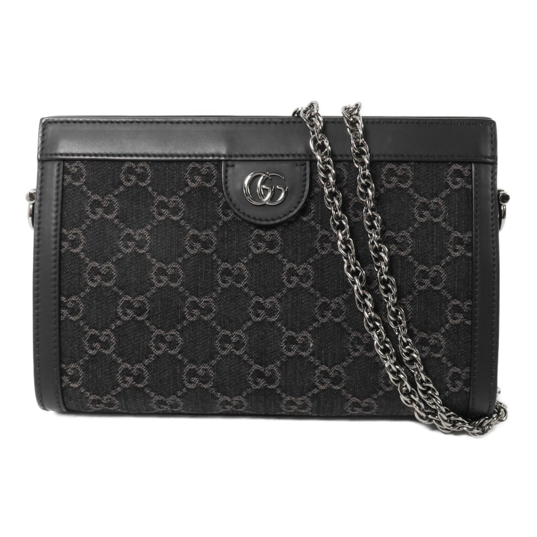 Gucci GG SHW Ophidia Chain Black: GG SHW Ophidia GG Small chain shoulder bag in black denim. Size: W26 x H17 x D8 cm. Shoulder 100 cm.