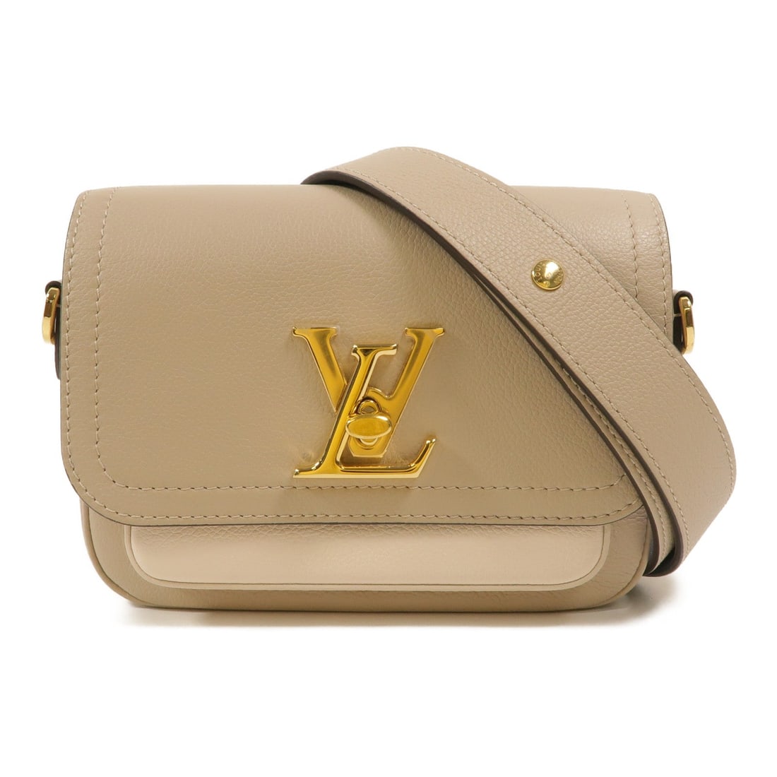 Louis Vuitton LV GHW Lockme Tender Beige: LV GHW Lockme Tender shoulder bag in beige calfskin. Size: W19 x H15 x D6.5 cm. Shoulder 68-120 cm. Includes shoulder strap.