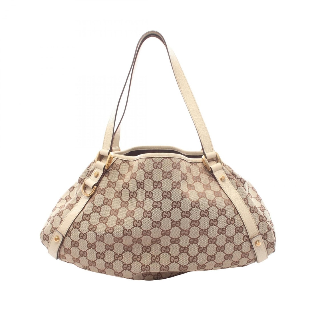 Gucci Abbey GG Shoulder Beige Brown: Beige and brown Abbey GG canvas shoulder bag with leather trim. Model 130736. No accessories. 42 x 25 x 11 cm. Strap drop 20 cm. Shoulder 52 cm.