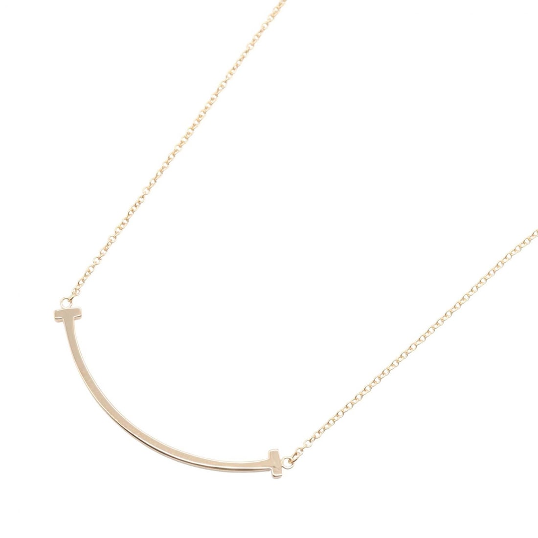 Tiffany T Smile Small Necklace K18PG: Color: Gold; Material: K18PG (Rose Gold); Neck: 40.5/45.5cm; Motif: 37mm x 3mm; Weight: 2.9g.