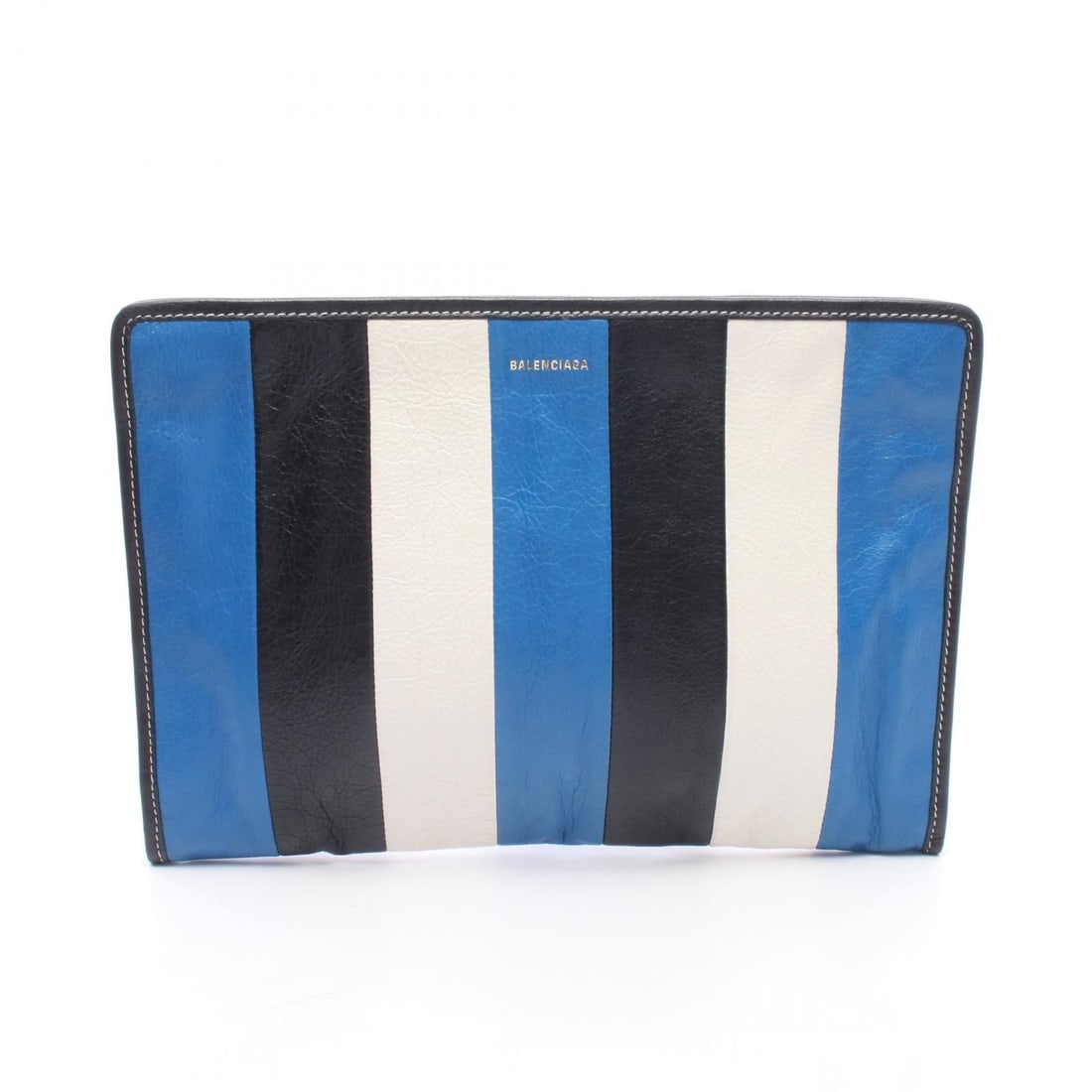 Balenciaga Bazar Clutch Blue: Blue, white, and black BAZAR business clutch bag in leather. Model 443658. No accessories. 33.5 x 23 x 1.5 cm.