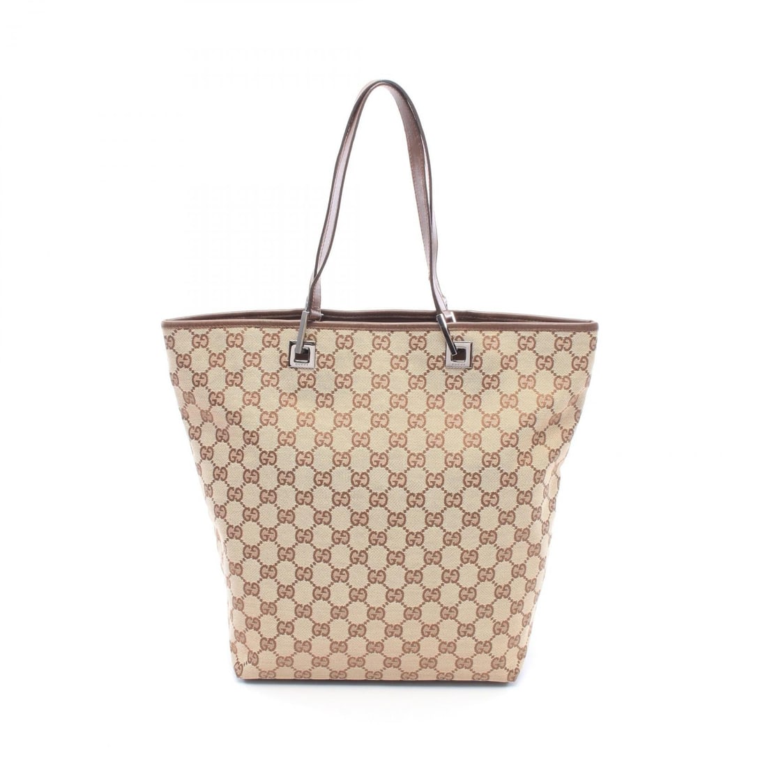 Gucci GG Canvas Tote Beige Brown: Beige and brown GG canvas tote handbag with leather trim. Model 31243. No accessories. 24 x 32 x 11 cm. Shoulder 48 cm.