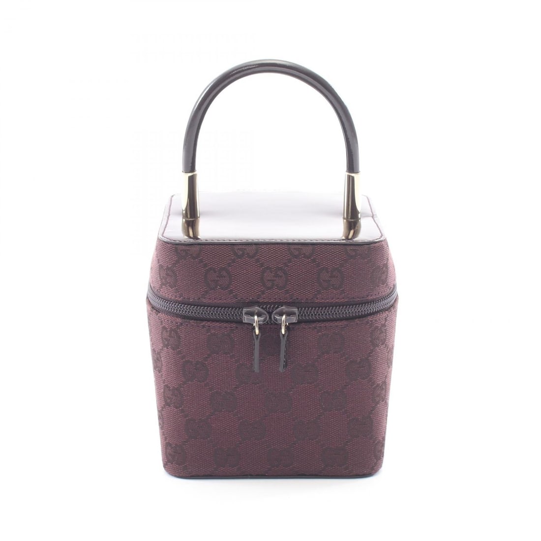 Gucci GG Canvas Handbag Purple: Purple GG canvas handbag with patent leather trim. Model 039 1052. No accessories. 12 x 13 x 12 cm. Handle 23 cm.