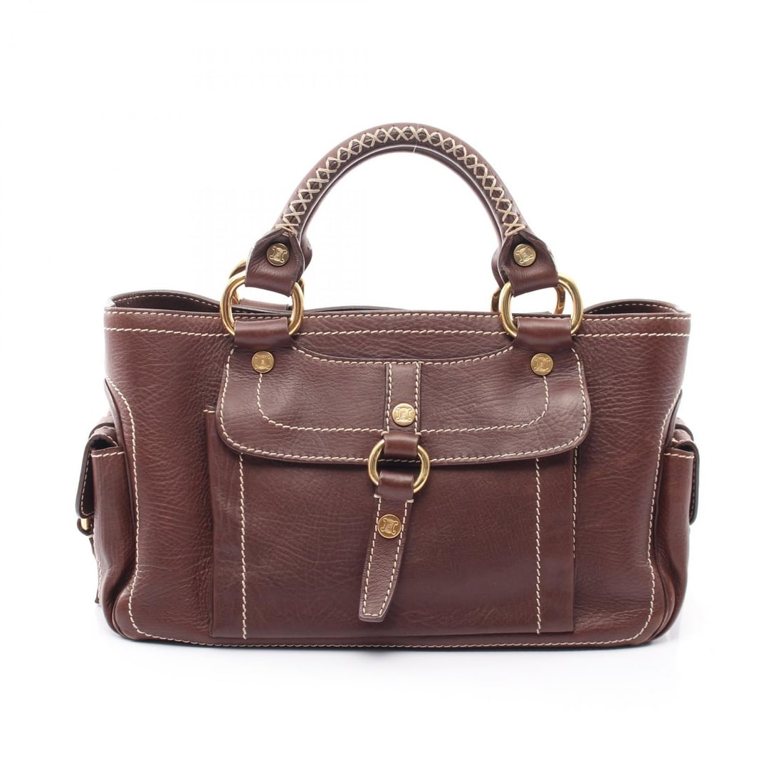 Celine Boogie Handbag Brown: Brown Boogie bag handbag in leather. No accessories. 33 x 19 x 13 cm. Handle 30 cm.