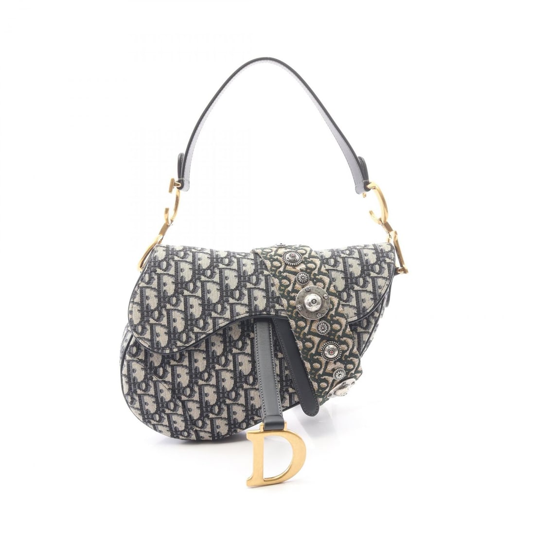 Dior Oblique Saddlebag 2Way: Beige and navy Saddlebag Oblique Jacquard 2-Way handbag in canvas and leather. Includes shoulder strap. 24 x 16 x 5 cm. Handle 50 cm. Shoulder 94 cm.