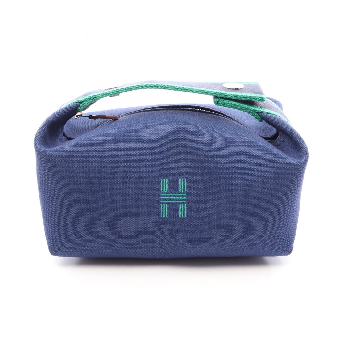 Hermès Bride-a-Brac PM Marin SHW: Blue, green, and Marin Bride a Brac PM handbag pouch in canvas with SHW. Model H104222M 03. No accessories. 21 x 10 x 13 cm. Handle 15 cm.