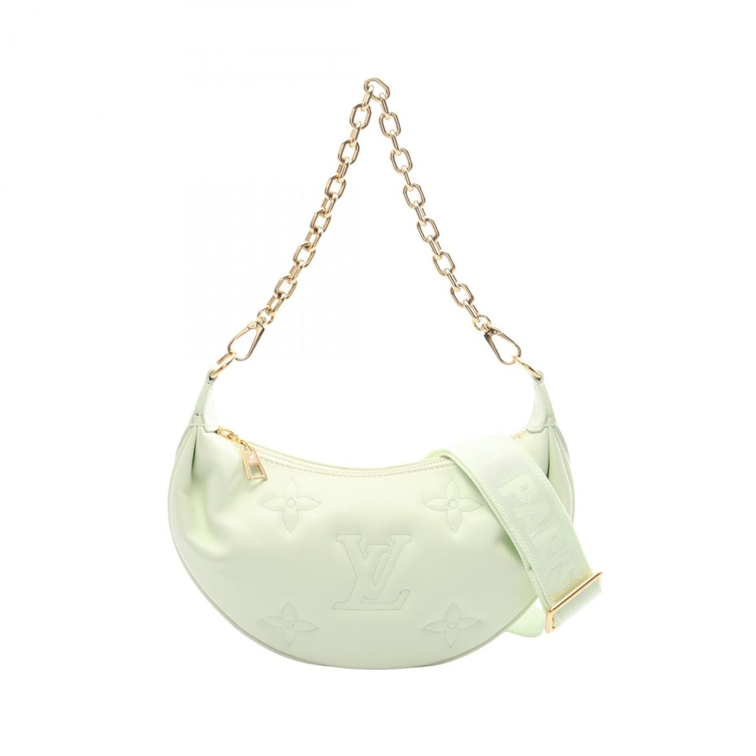 LV Over The Moon Green: Green and Vert deau Over the Moon crossbody handbag in bubble glam leather. Includes shoulder strap. 26 x 15.5 x 7 cm. Handle 42 cm. Shoulder 84-118 cm.
