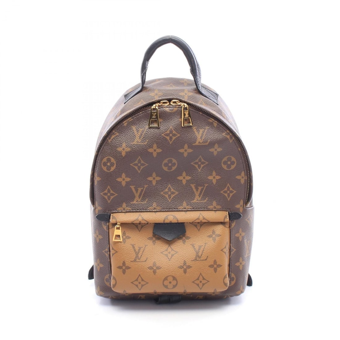 LV Palm Springs Backpack PM: Beige and brown Palm Springs Backpack PM in Monogram Reverse PVC coated canvas and leather. No accessories. 20 x 30 x 10 cm. Handle 17 cm. Shoulder 53-80 cm.
