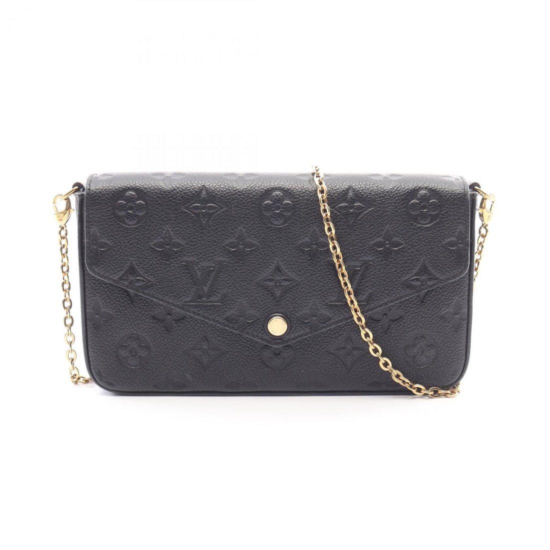 LV Felicie Pochette Empreinte Black: Black Felicie Monogram Pochette shoulder bag in leather. Includes pouch. 21.5 x 12.5 x 3 cm. Shoulder 115 cm.