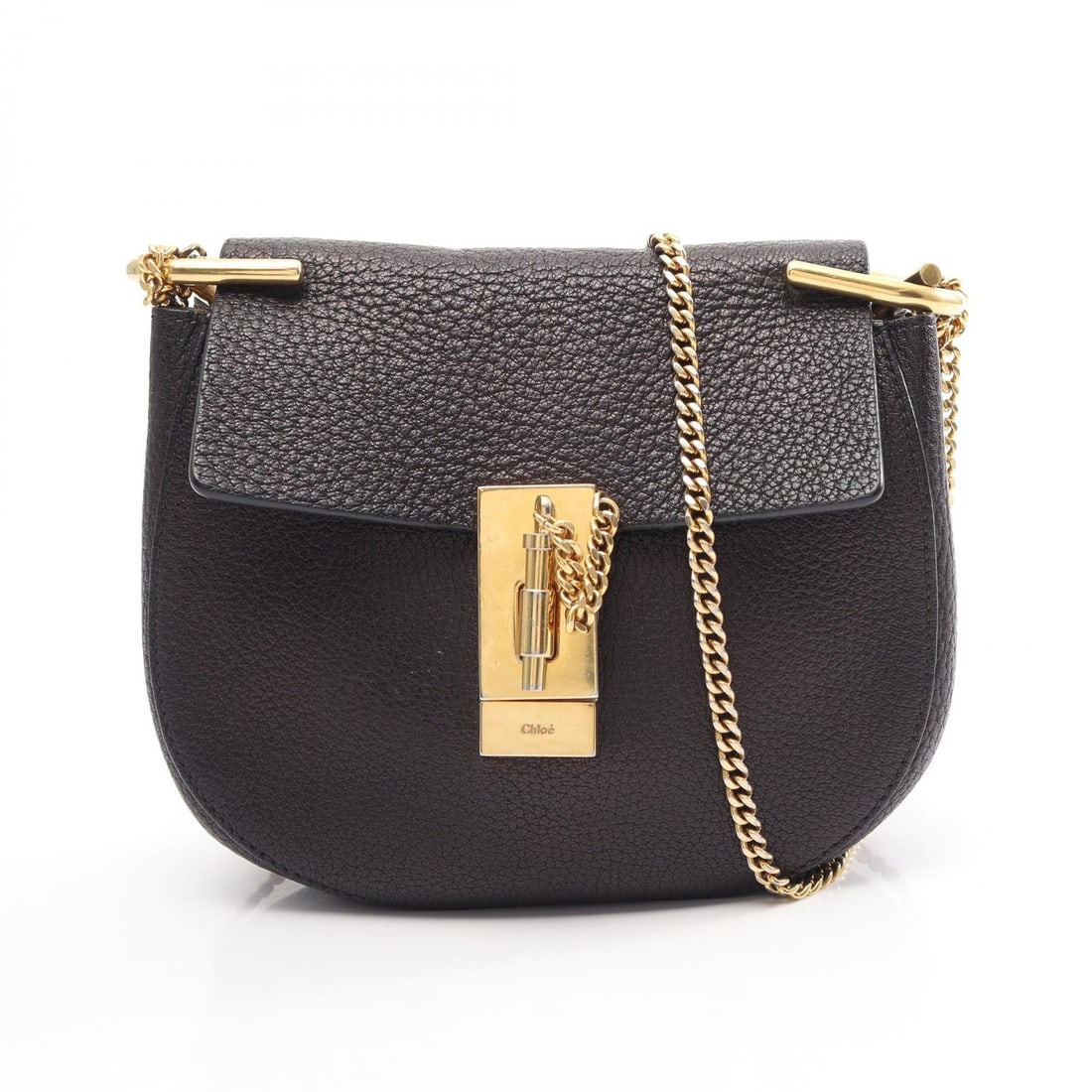 Chloé Drew Shoulder Bag Black: Black Drew shoulder bag in leather. No accessories. 18 x 17 x 6 cm. Shoulder 108 cm.