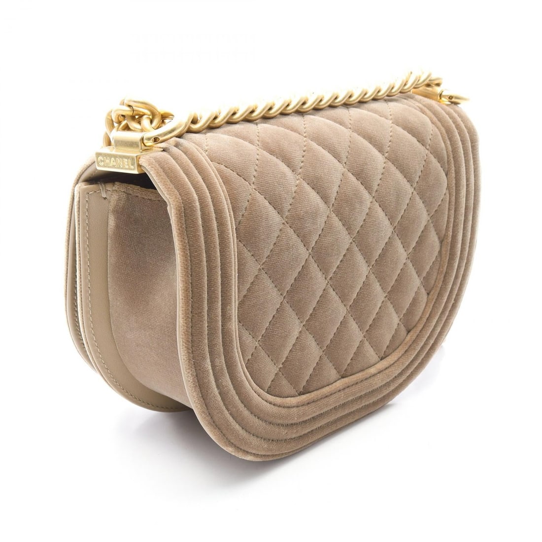 Chanel Boy Chanel Small Khaki: Khaki Boy Chanel Small bag in fabric. No accessories. 18 x 13 x 5 cm. Strap drop 28 cm.