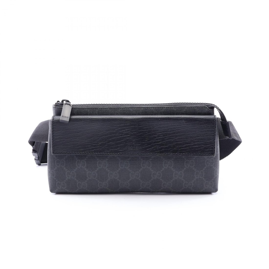 Gucci GG Supreme Belt Bag Black: Black GG Supreme waist belt bum bag in PVC coated canvas and leather. Model 161833. No accessories. 24 x 12 x 2 cm. Shoulder 89 cm.