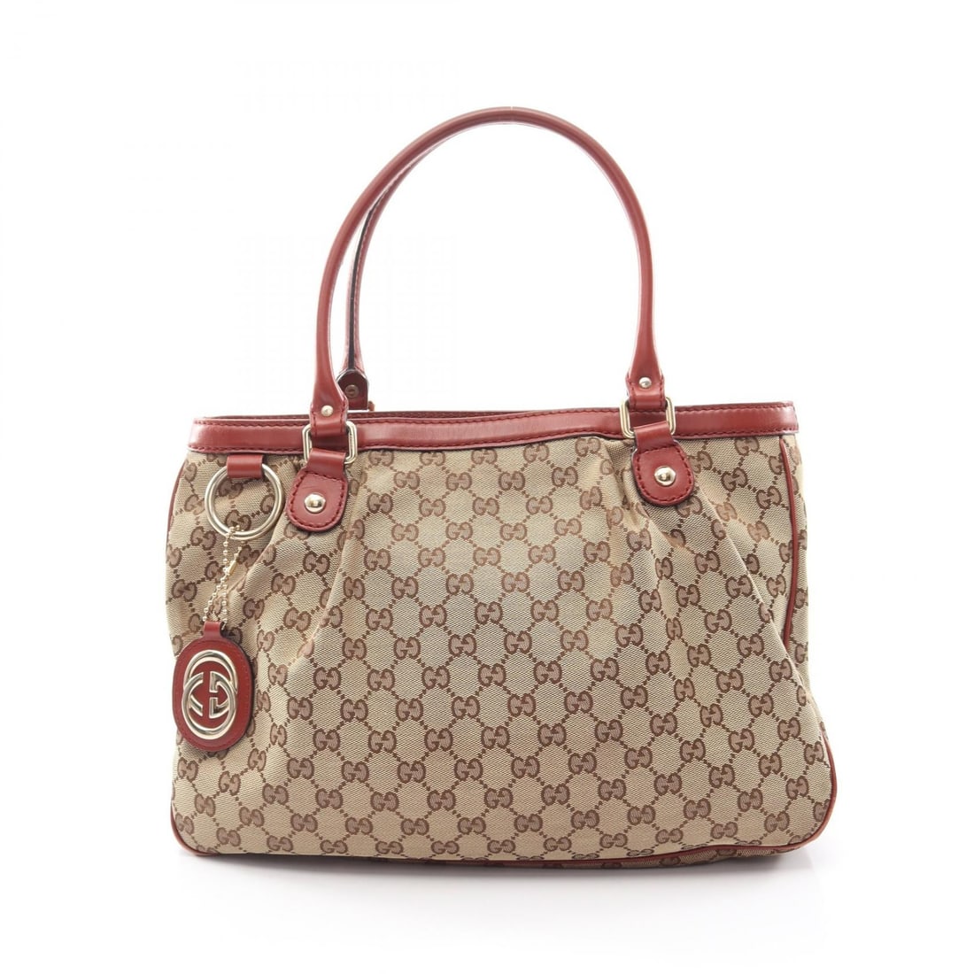 Gucci Sukey Tote Beige Brown Bordeaux: Beige, brown, and bordeaux Sukey tote bag in canvas and leather. Model 296835. No accessories. 37 x 27 x 11 cm. Shoulder 50 cm.