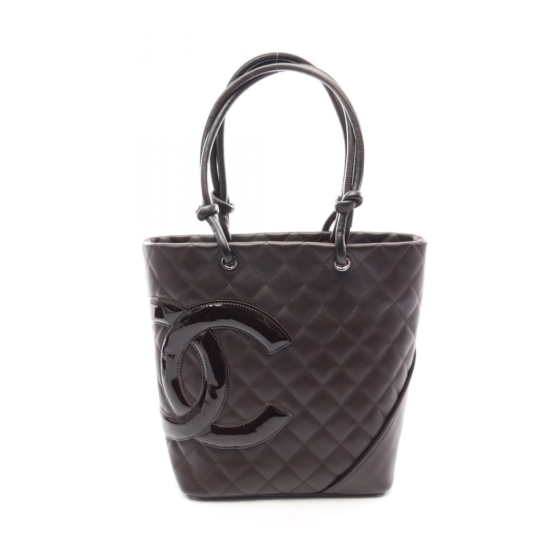 Chanel Cambon Medium Brown: Brown Cambon line medium bag in leather and patent leather. No accessories. 20 x 24 x 11.5 cm. Handle 41 cm.
