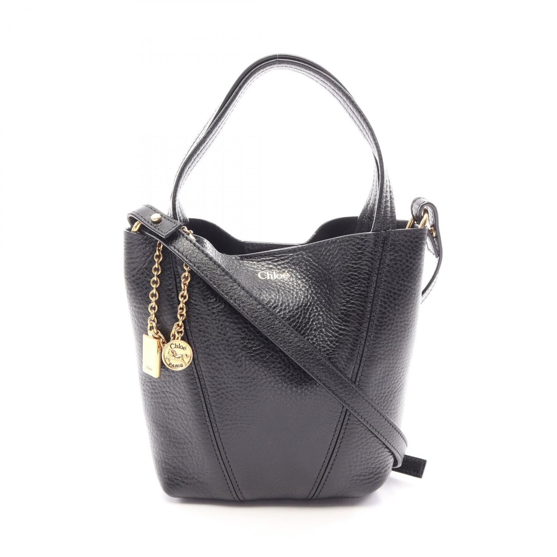 Chloé Spin Small 2Way Black: Black SPIN Small shoulder crossbody handbag in leather. Model CH25SS812N84001. Includes shoulder strap. 15 x 19 x 7 cm. Handle 29 cm. Shoulder 99-116 cm.