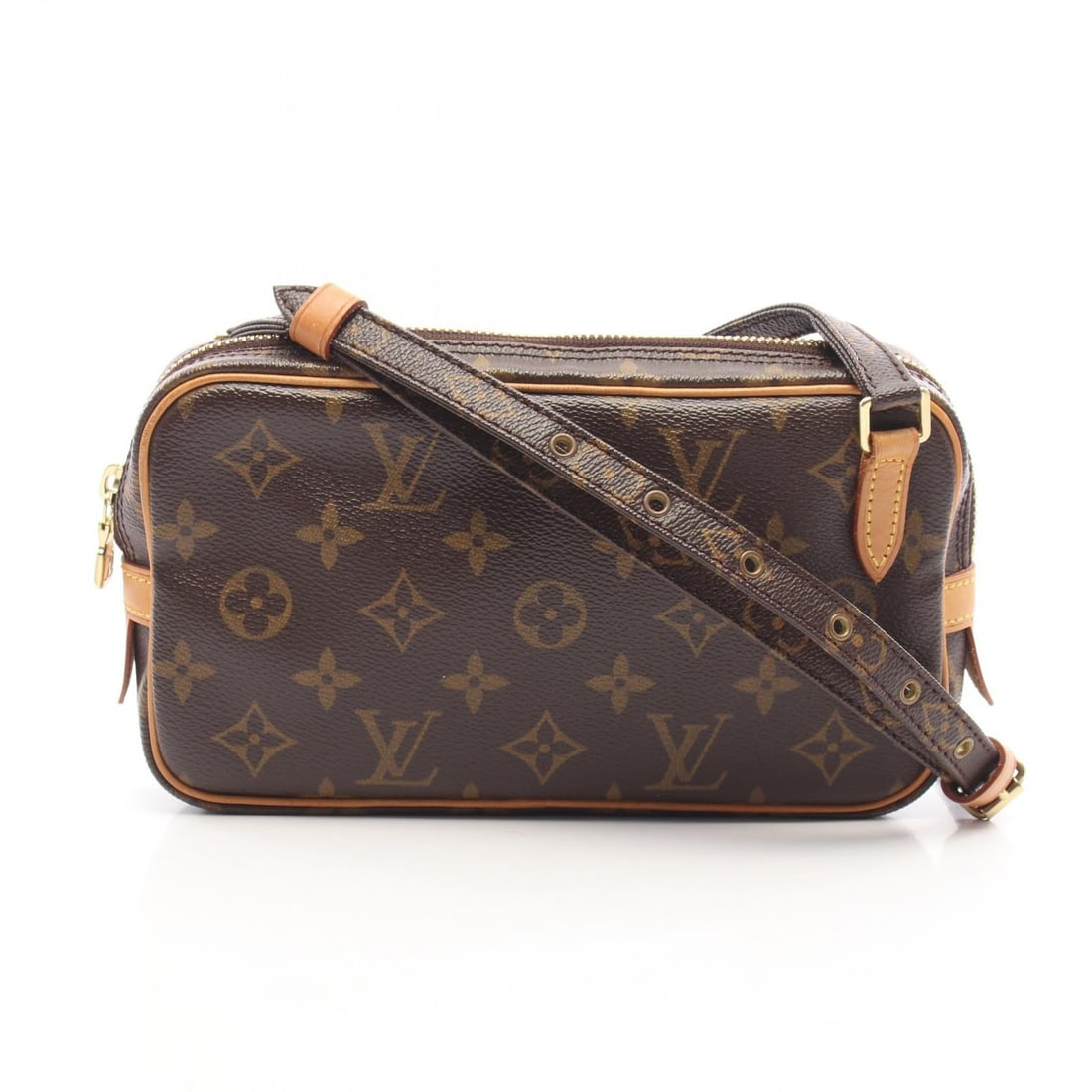LV Marly Bandouliere Monogram: Brown MarlyBandouliere shoulder bag in Monogram PVC coated canvas and leather. Model M51828. No accessories. 22 x 12 x 4 cm. Shoulder 110-128 cm.