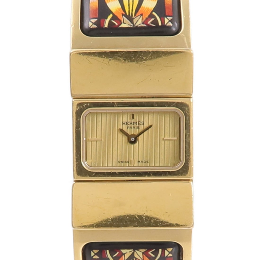Hermes Loquet Black L01.201 Gold Plated: Quartz watch. Color: Gold. Material: Gold Plated. Case 13mm x 19mm; wrist 16cm; band 19mm.
