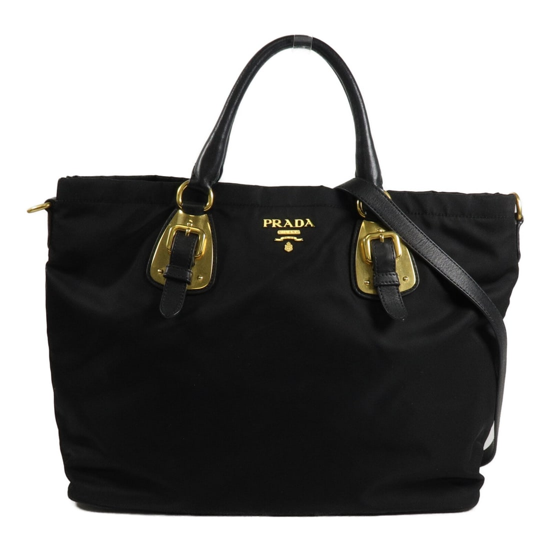 Prada GHW Tessuto Gaufre 2Way Black: Black Tessuto Gaufre 2 Way shoulder tote bag in nylon with GHW. Model BN1902. Includes shoulder strap. 36 x 29 x 16 cm. Handle 35 cm. Shoulder 86-96 cm.