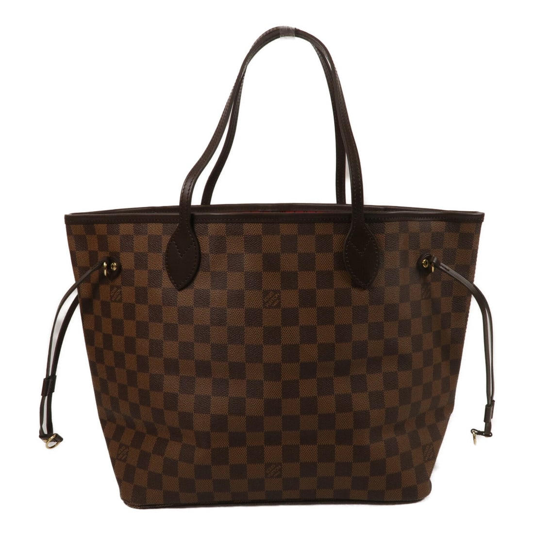 LV GHW Neverfull MM Damier: Brown Neverfull MM shoulder tote bag in Damier PVC coated canvas with GHW. Includes pouch. 31-46 x 29 x 15 cm. Handle 49 cm.