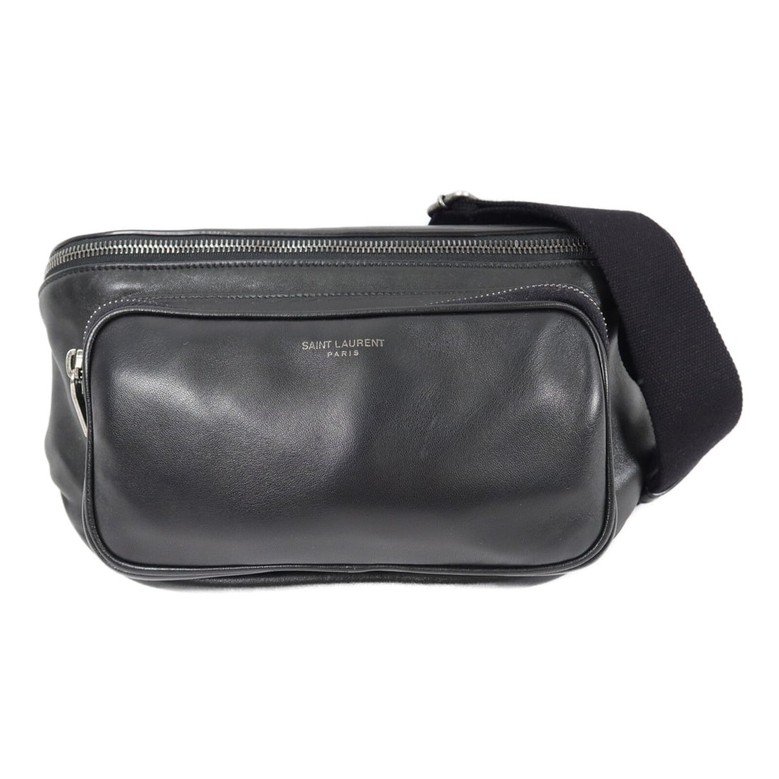 Saint Laurent SHW Waist Bag Black: Black waist bag in lambskin with SHW. Model MAL557964. Includes storage bag. 26 x 17 x 4 cm. Shoulder 68-110 cm.