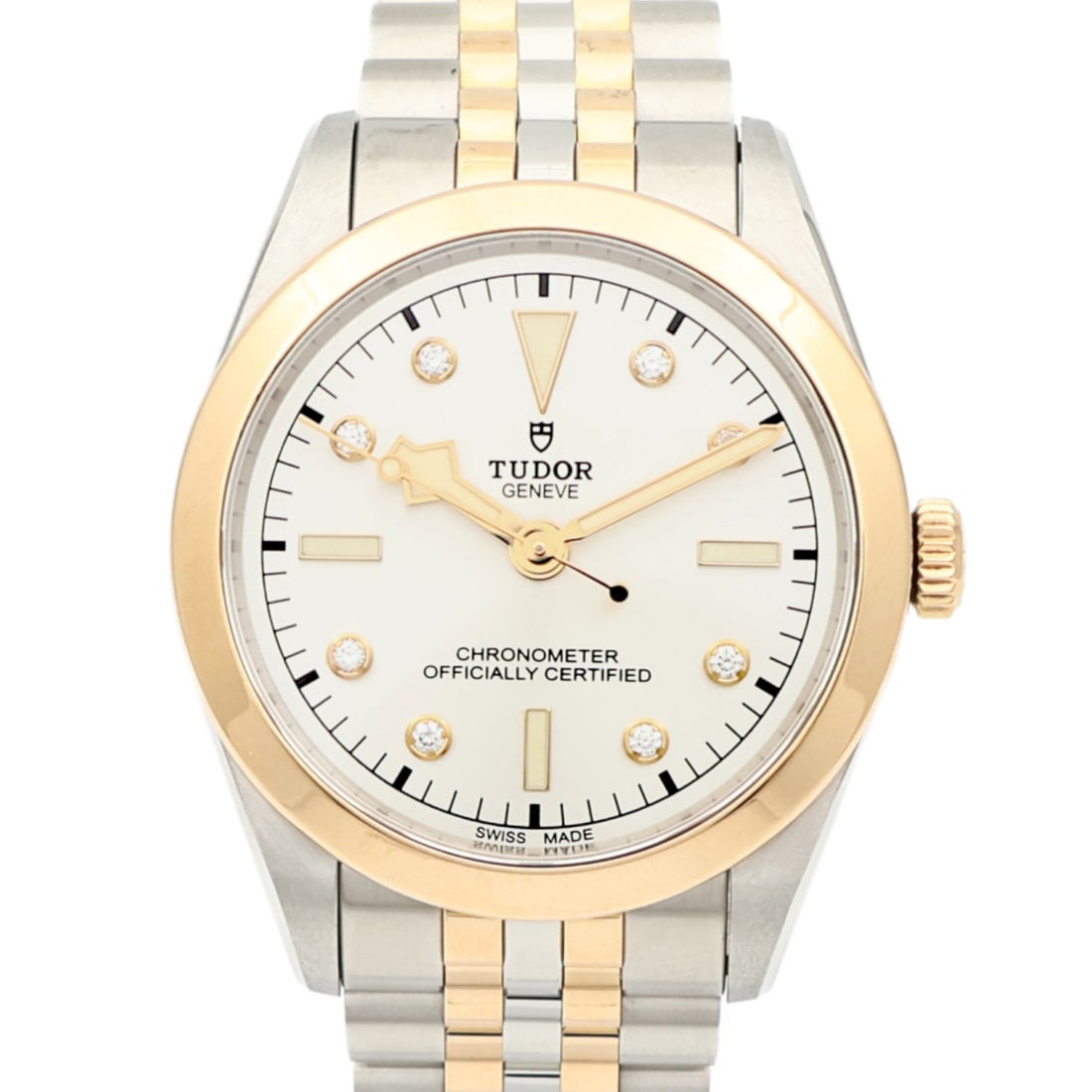 Tudor Black Bay One 79643 18K YG/SS: Automatic watch. Color: Silver / Clear. Material: K18 (Yellow Gold), Stainless Steel, Diamond. Accessories: Storage box, guarantee. Case 36mm; max wrist 18cm; band 15-18mm.