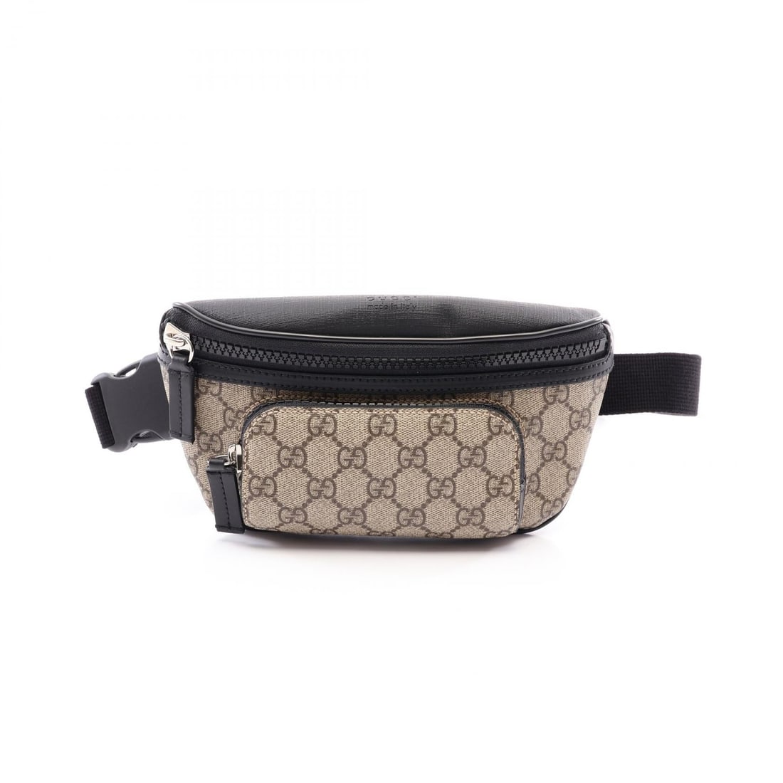 Gucci GG Supreme Belt Bag Beige: Beige and black coated canvas with leather trim. 19 x 12.5 x 1.5 cm; strap 53-89 cm. This item was verified and authenticated by an independent third-party professional before being listed for sale.No