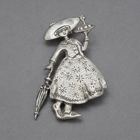 Mary Engelbreit Sterling Lady Umbrella Brooch