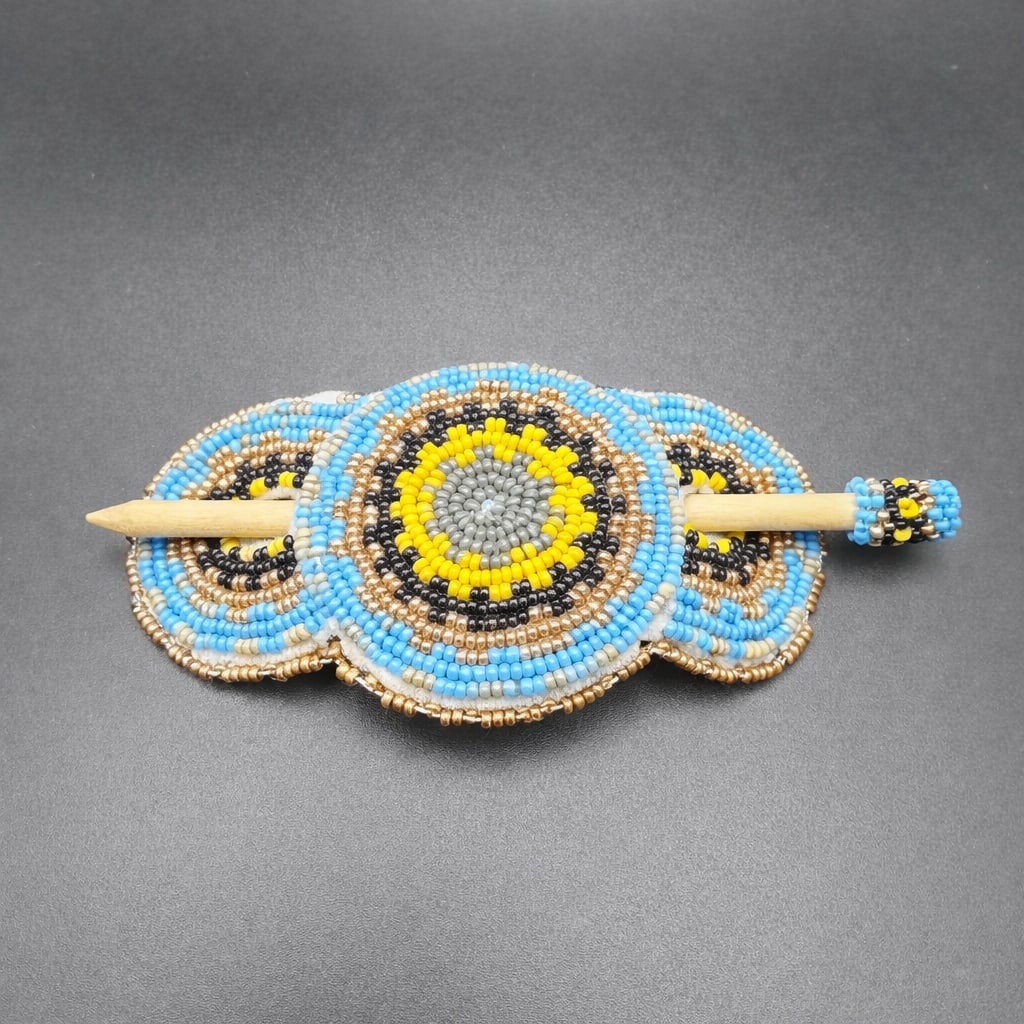Native Style Beaded Hair Barrette w Wood Stick (1 of 8)