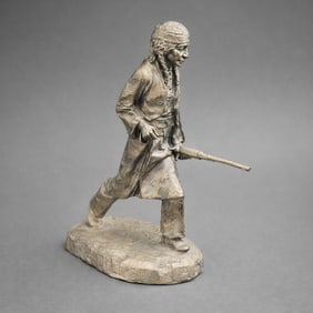 Native American “Brave” Pewter Figure, Signed R? (Possibly RB)