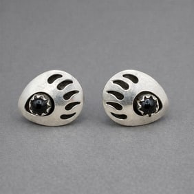 Sterling Silver Onyx Bear Paw Earrings