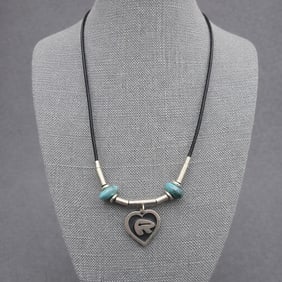 Stetcher Sterling Turquoise Heart Bear Necklace