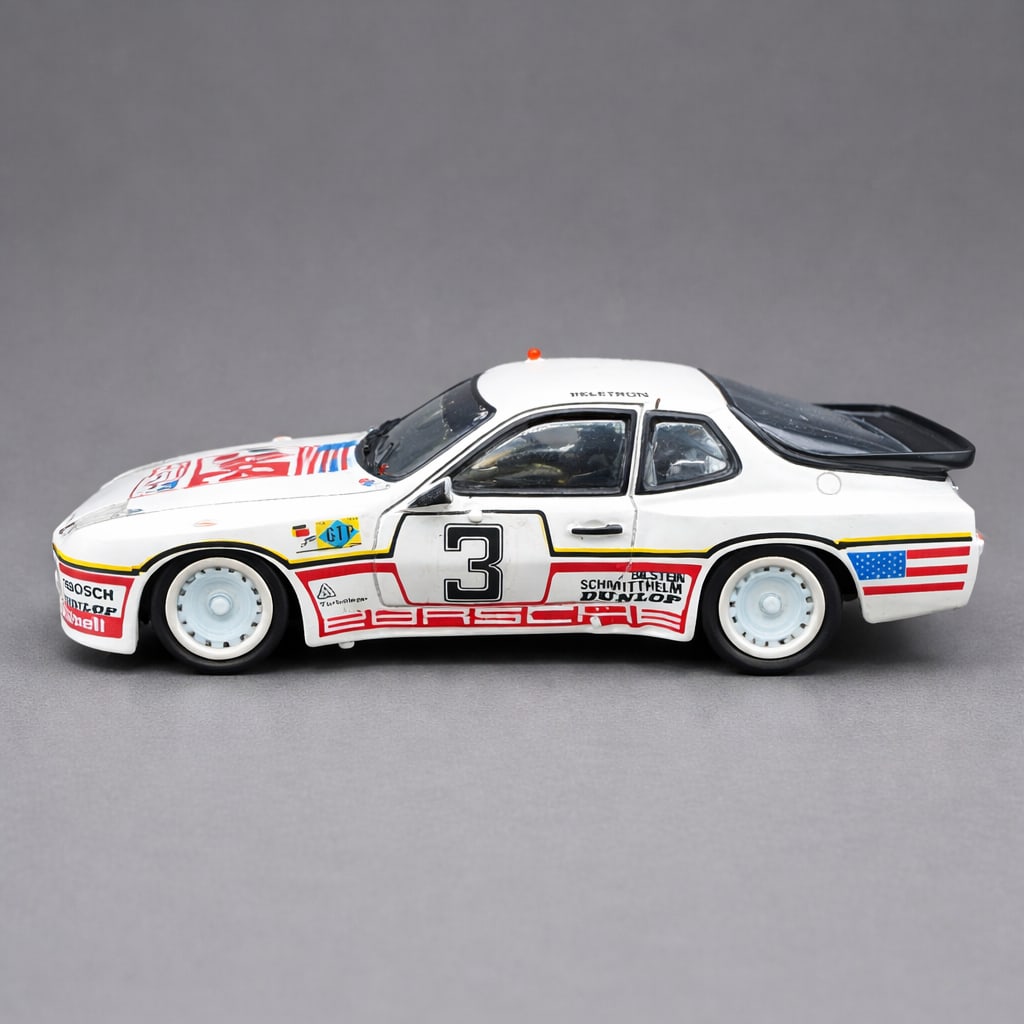 1:43 Record Resin Porsche 924 GTP #3 Built Model: Hand-built resin racing model of the iconic Porsche 924 GTP, produced by Record in France. Marked to underside Record – Porsche 924 – Groupe 4 – Made in France. Finished in white with #3 livery,