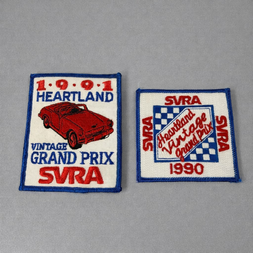 Two Vintage Heartland Grand Prix Patches: Two SVRA Grand Prix Vintage Racing Event Patches SVRA (Sportscar Vintage Racing Association)• 1991 Heartland Vintage Grand Prix• 1990 Heartland Vintage Grand PrixA matched pair of original e