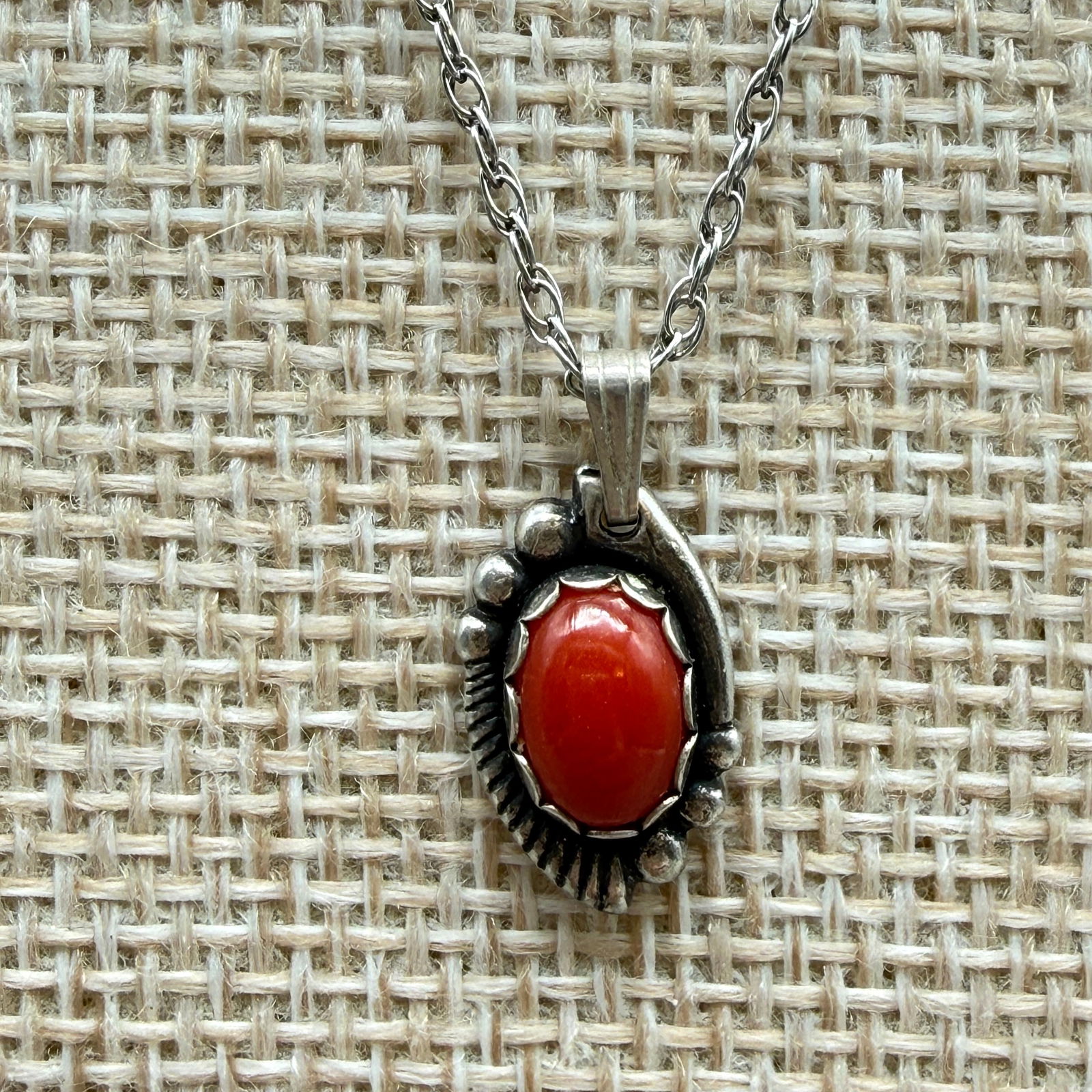 Sterling Red Cabochon Pendant Necklace 925 (1 of 11)