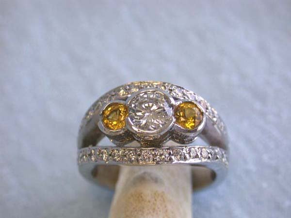 14k Gold Ring with Diamonds and Sapphire