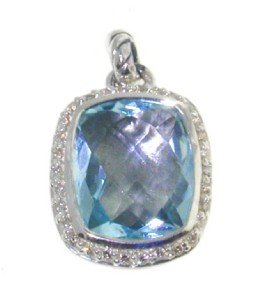 David Yurman Silver, Blue Topaz & Diamond Pendant: David Yurman Silver, Blue Topaz & Diamond Pendant. The total Pendant's weight is 4.7 grams. The total weight of diamonds is 0.30 cts. approximately I and SI clarity. The size of the Blue Topaz is 12 x