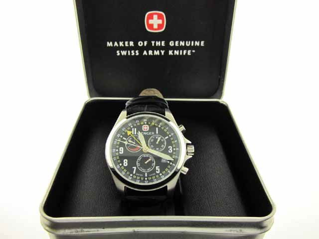 Wenger Men's TerraGraph Dual Time Power Reserve Alarm S: This is a Wenger Men's TerraGraph Dual Time Power Reserve Alarm Swiss Watch. The Watch has a Full sweep second hand. The Watch is Water-resistant to 330 feet (100 M). The Band is Leather.