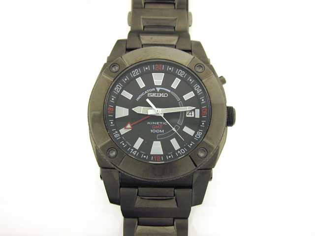 Seiko Men's SUN007 Kinetic GMT Black Ion Watch: This is a Seiko Men's SUN007 Kinetic GMT Black Ion Watch. The watch has Kinetic movement and functions without a battery. It powers Kinetically with the movement of your arm. The Strong Hardlex crysta