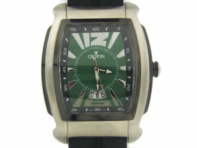 Croton Men's Quartz Tonneau: This is Croton Men's Quartz Tonneau Case Rubber Strap Watch (CN307235BSBL Green). The watch has a Green Modern style, precision technology and quality craftsmanship. The watch case is in silver-tone s