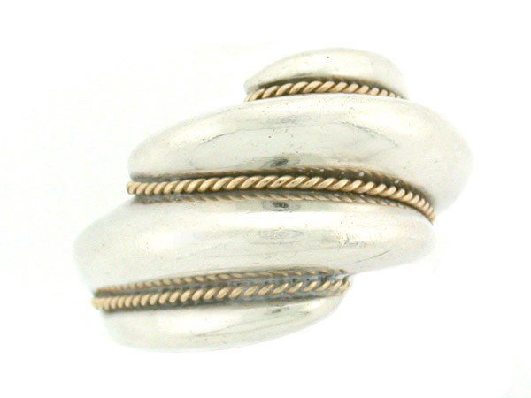 Silver Ring with 14k Yellow Gold: This is a PRE-OWNED Silver Ring with 14k Yellow Gold. The ring is a size 6. It is stamped with Tiffany & Co, Sterling & 14k.