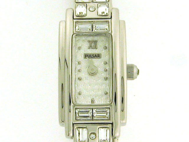 Pulsar Ladies Crystal Watch: This is a Pulsar Ladies Crystal Watch with the following features: made with crystallized Swarovski elements (26 crystals); Crystal cabochon crown; Water resistant; Stainless Steel; and Quartz movemen