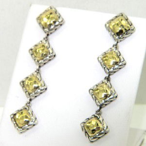 John Hardy 18K Yellow Gold Silver Earrings: John Hardy 18K Yellow Gold & Silver EarringsThe total weight of earring is 13.9 gramsThe measurement of earring: 2" longThe earring is 10 mm wide and 3 mm in thickness